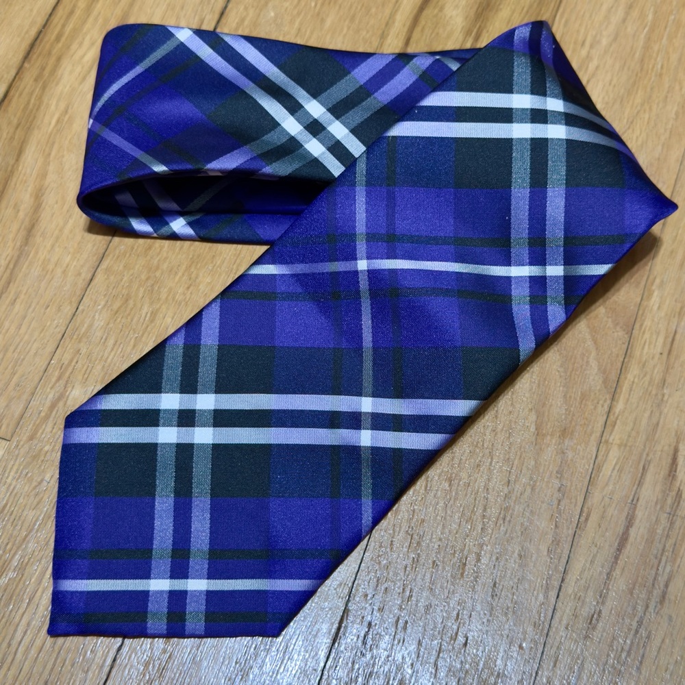 Vesuvio Napoli Purple and Black Tartan‎ Plaid Tie Excellent